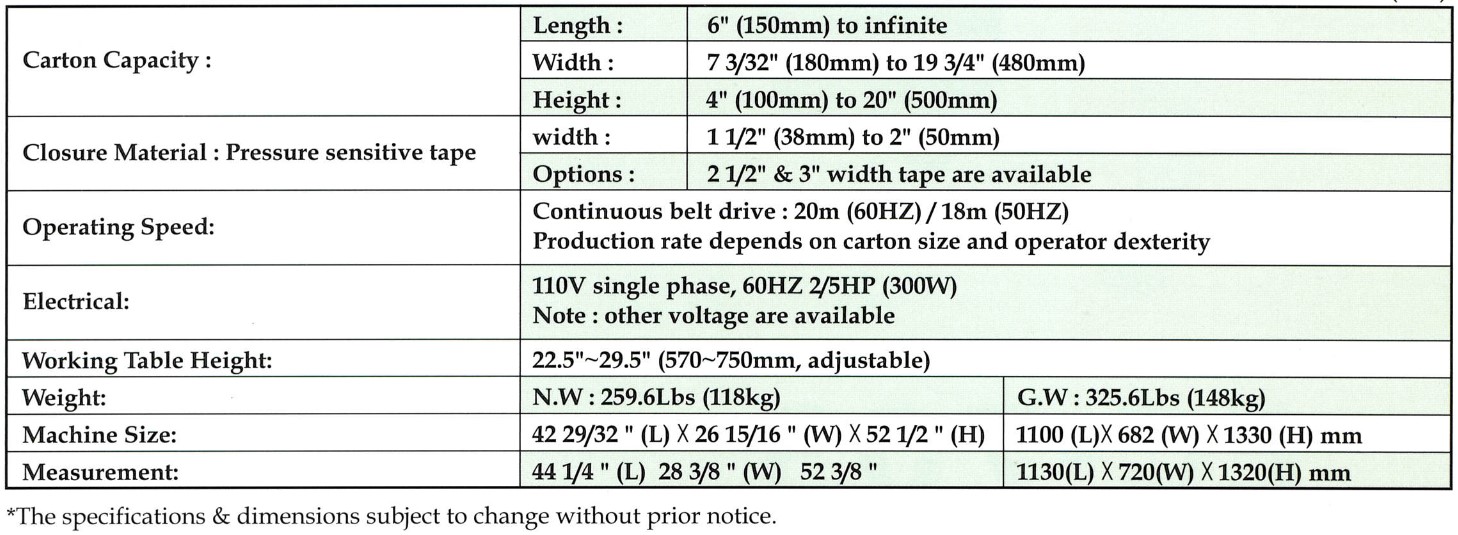 Thông số kỹ thuật và kích thước máy dán thùng carton EverRoll EC-703