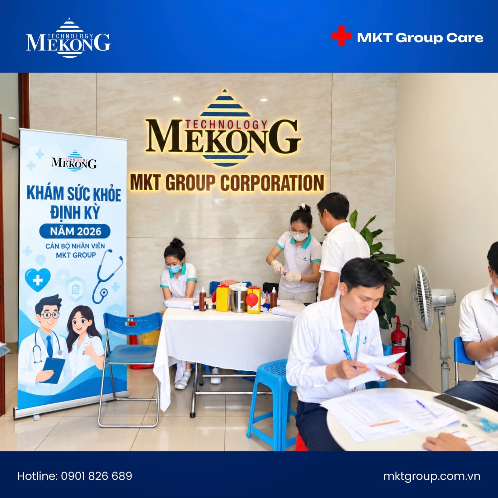 Nhân viên MKT Group được đội ngũ y tế thực hiện lấy mẫu trong chương trình khám sức khỏe định kỳ